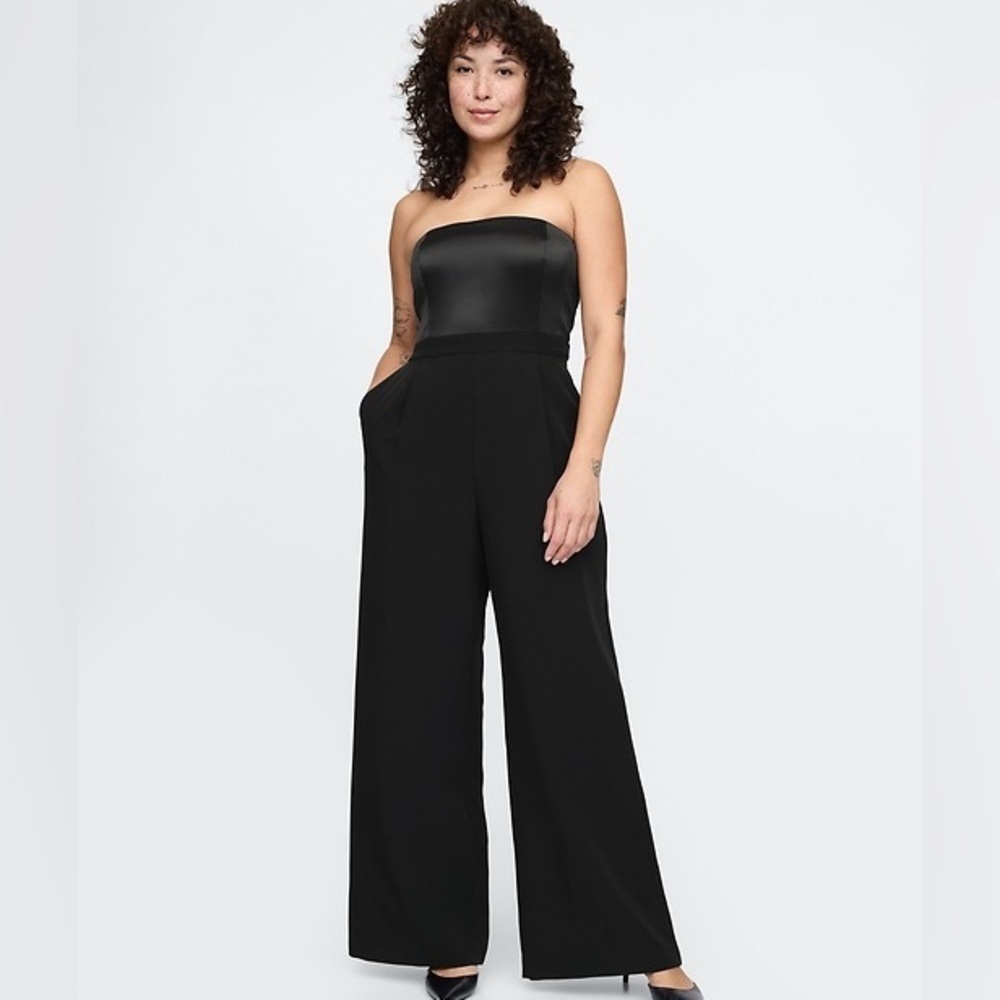 GAP Strapless Mixed Media Jumpsuit Formal Black